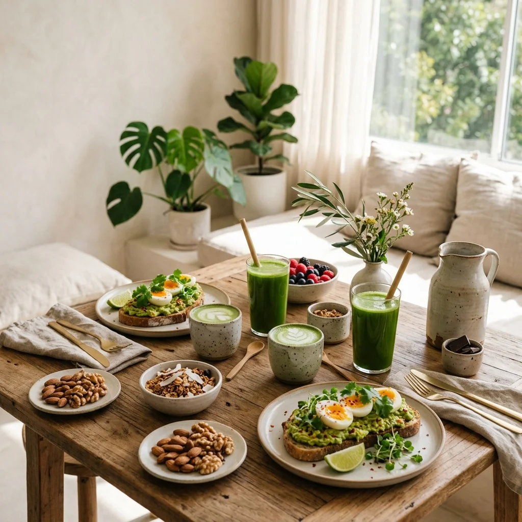Bright studio lounge with refreshments and guests gathering for a calm wellness social - Additional Detail