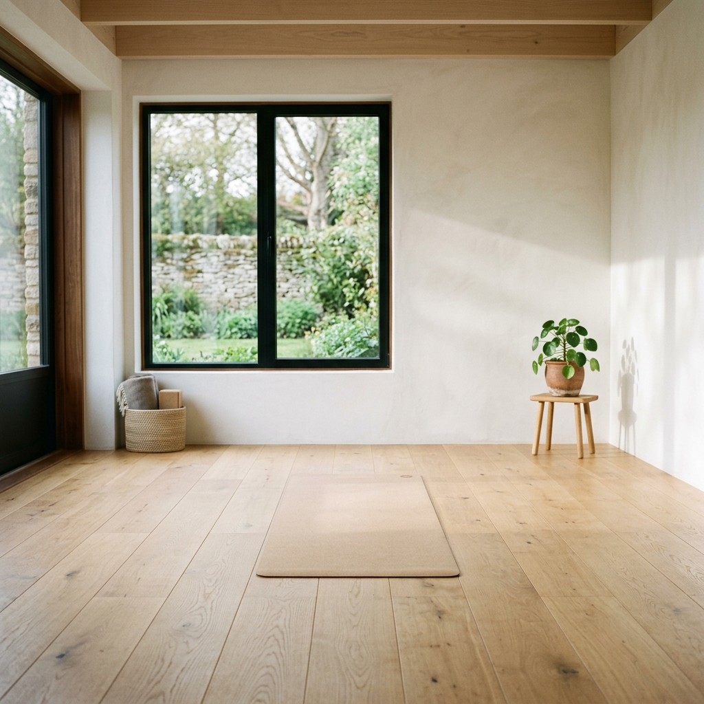 Phòng yoga riêng với sàn ấm và ánh sáng tự nhiên dịu